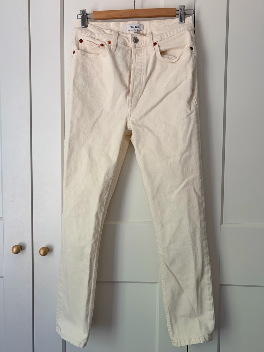 Re/Done Women's Cream/Vintage White 90’s High-Rise Straight Ankle Jeans | 28